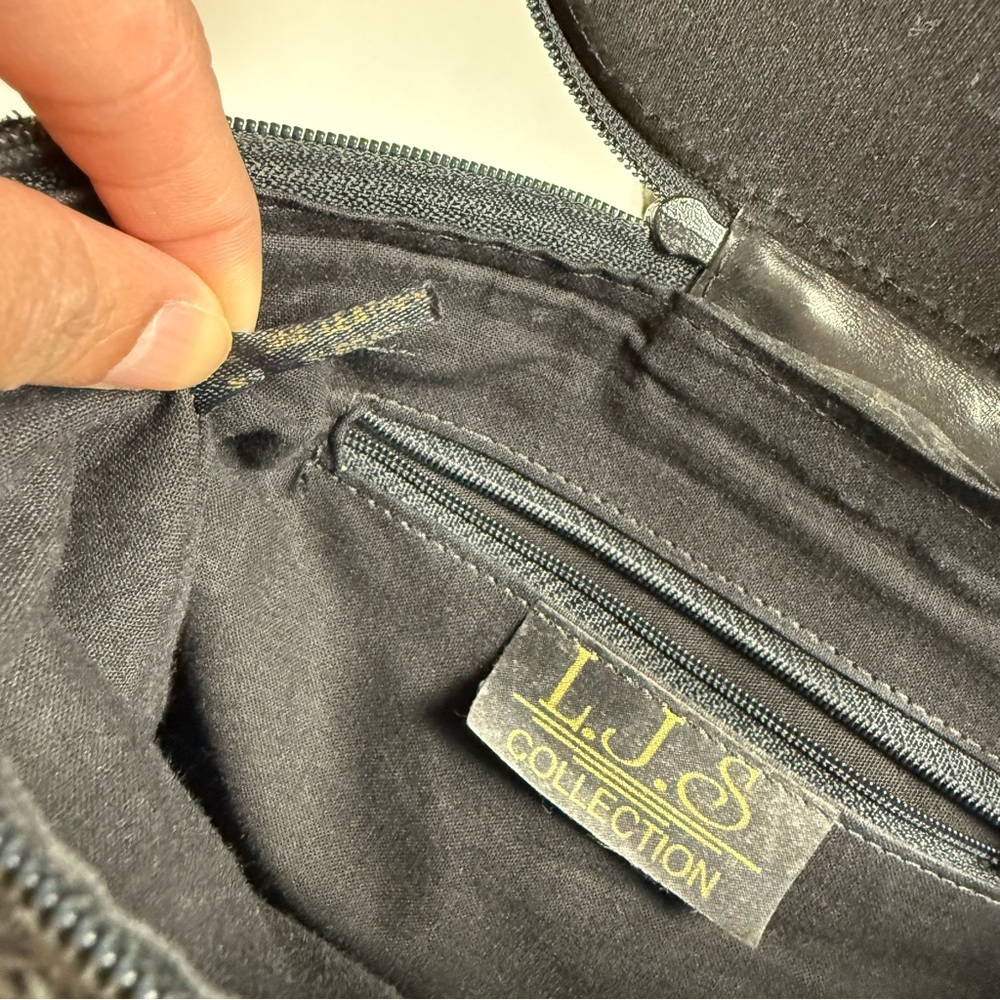 vtg 90s L.J.S Collection Woven Leather Small Crossbody Bag Black Basketweave - Picture 7 of 10